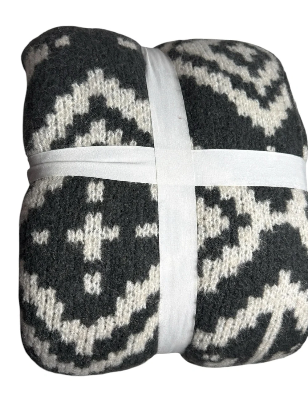 Pottery Barn Modern Fair Isle Throw Blanket Grey 50X60 NWT CottageCore Farmhouse